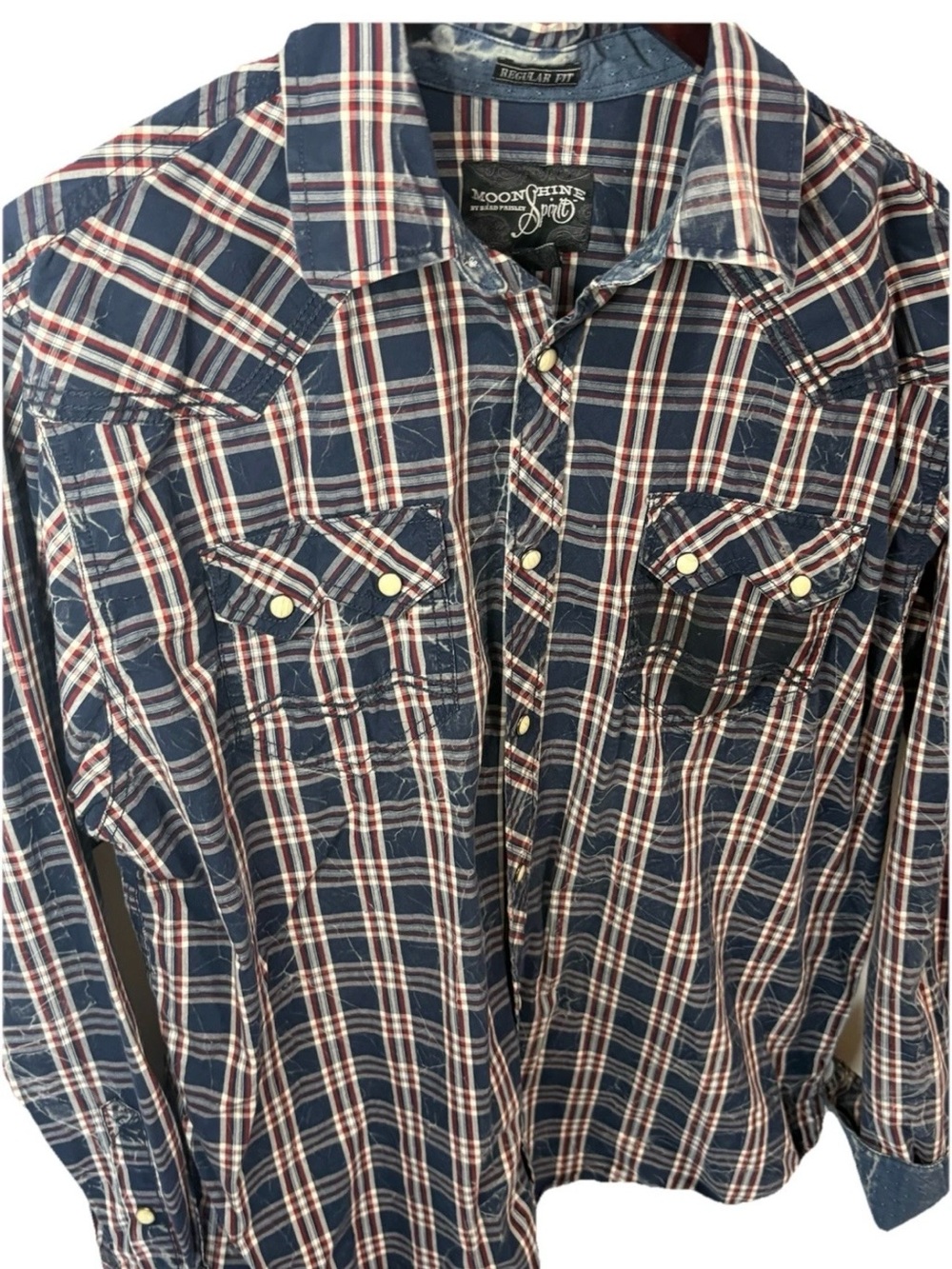 MoonShine Spirit By Brad Paisley Men's Pearl Snap Cotton Long Sleeve Med Navy